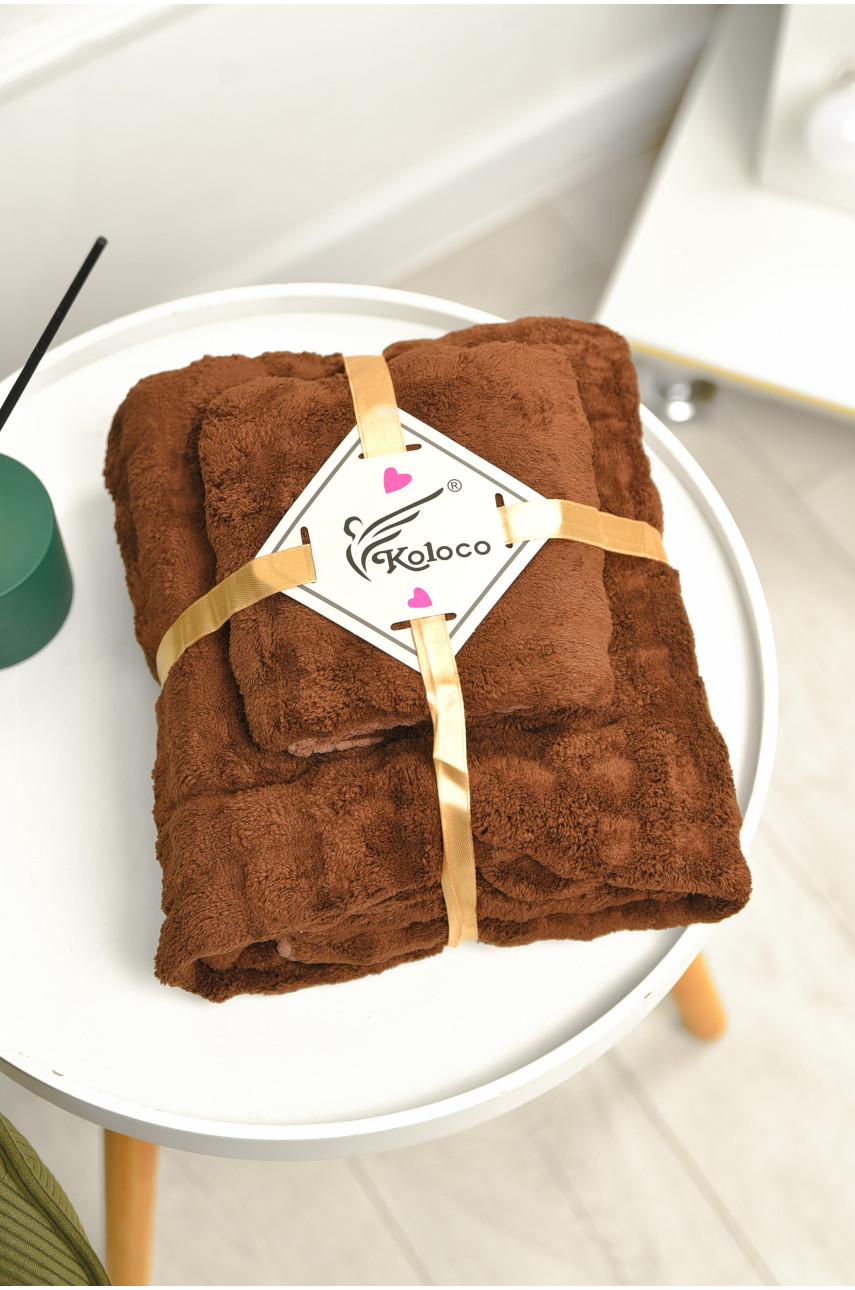 Набор однотонных полотенец из микрофибры банное+для лица коричневого цвета 98-792 208892