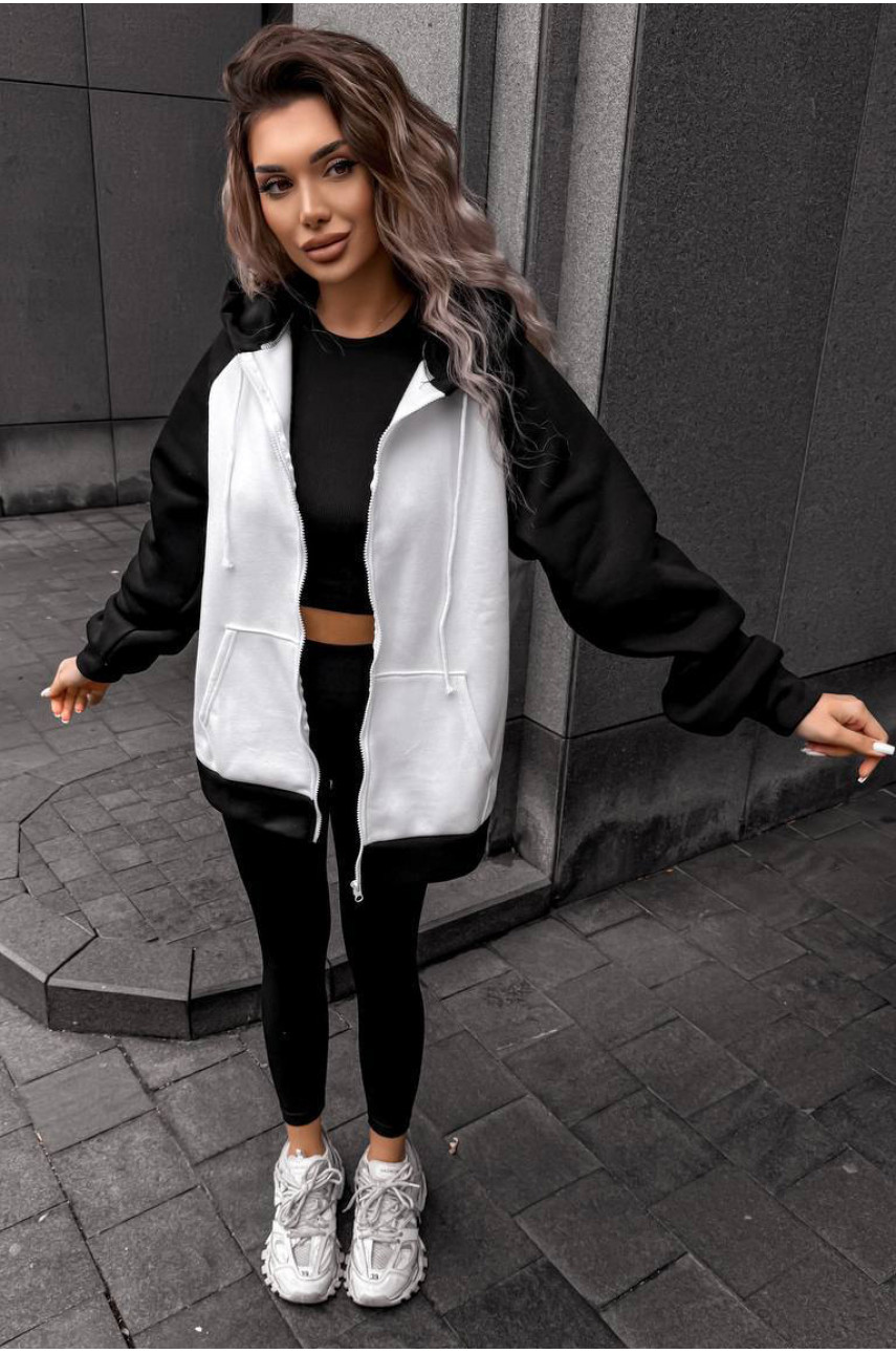 Худи женское на флисе белого цвета 5009 209005