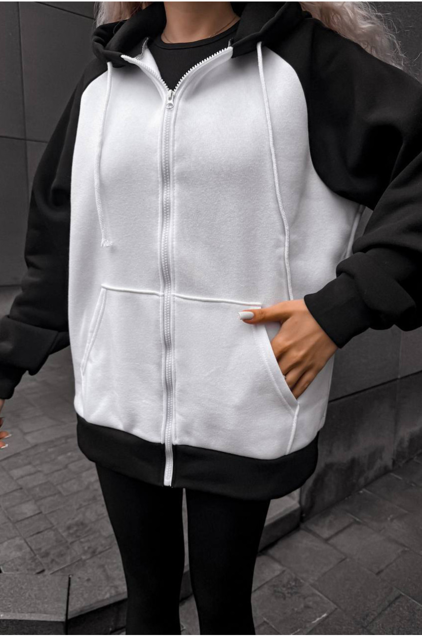 Худи женское на флисе белого цвета 5009 209005