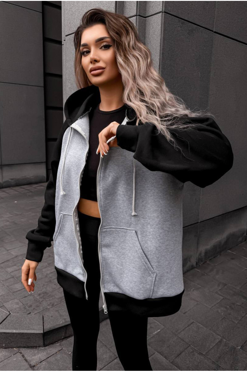 Худи женское на флисе серого цвета 5009 209006