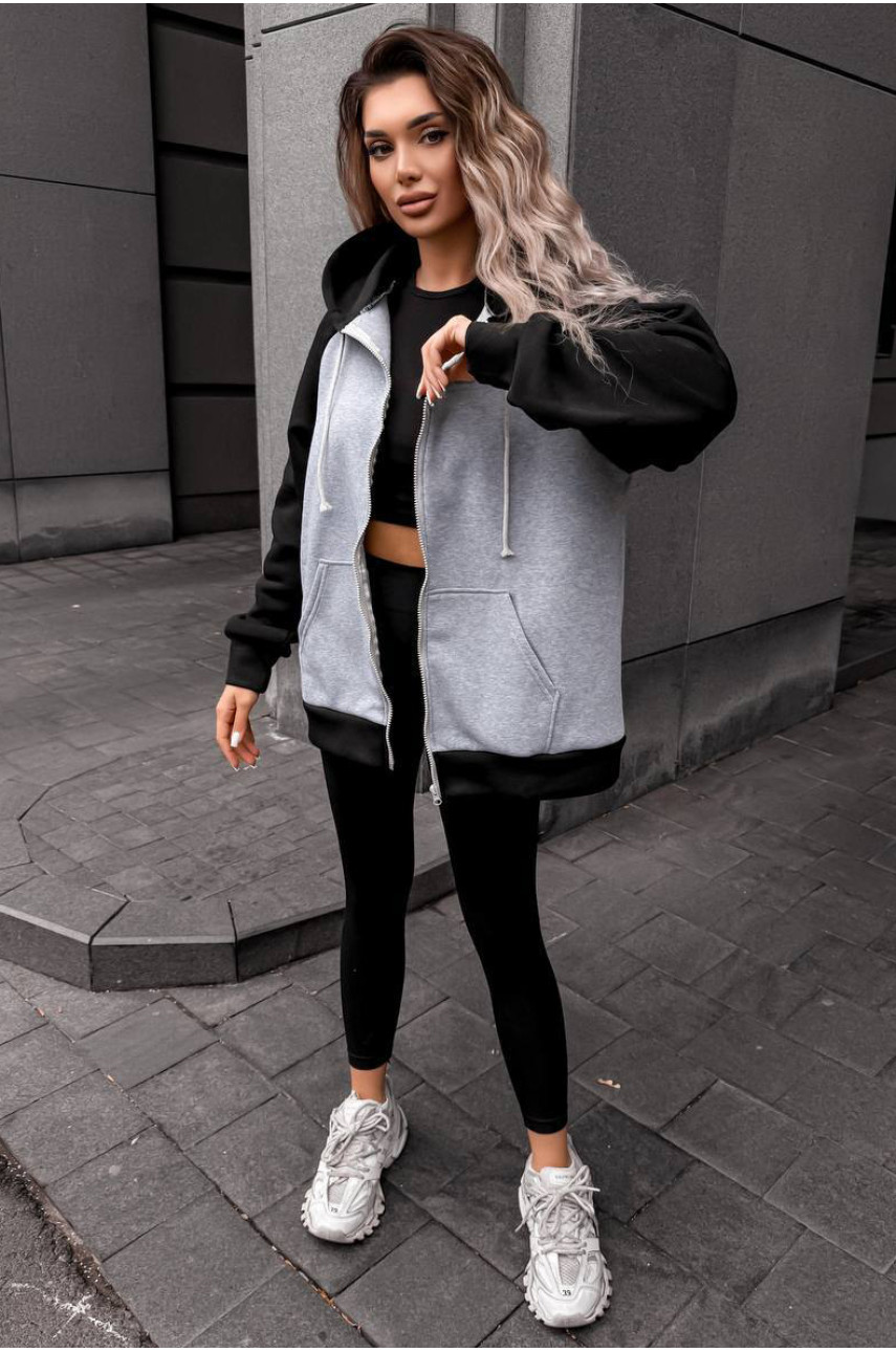 Худи женское на флисе серого цвета 5009 209006