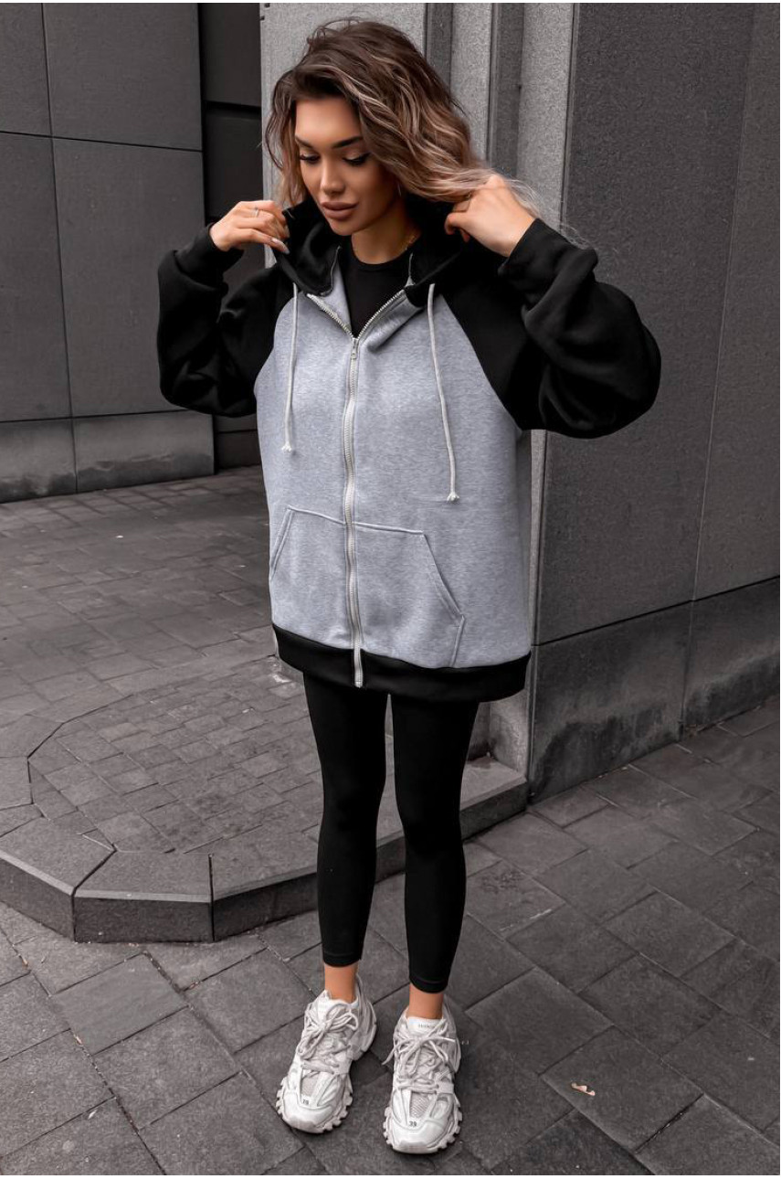 Худи женское на флисе серого цвета 5009 209006