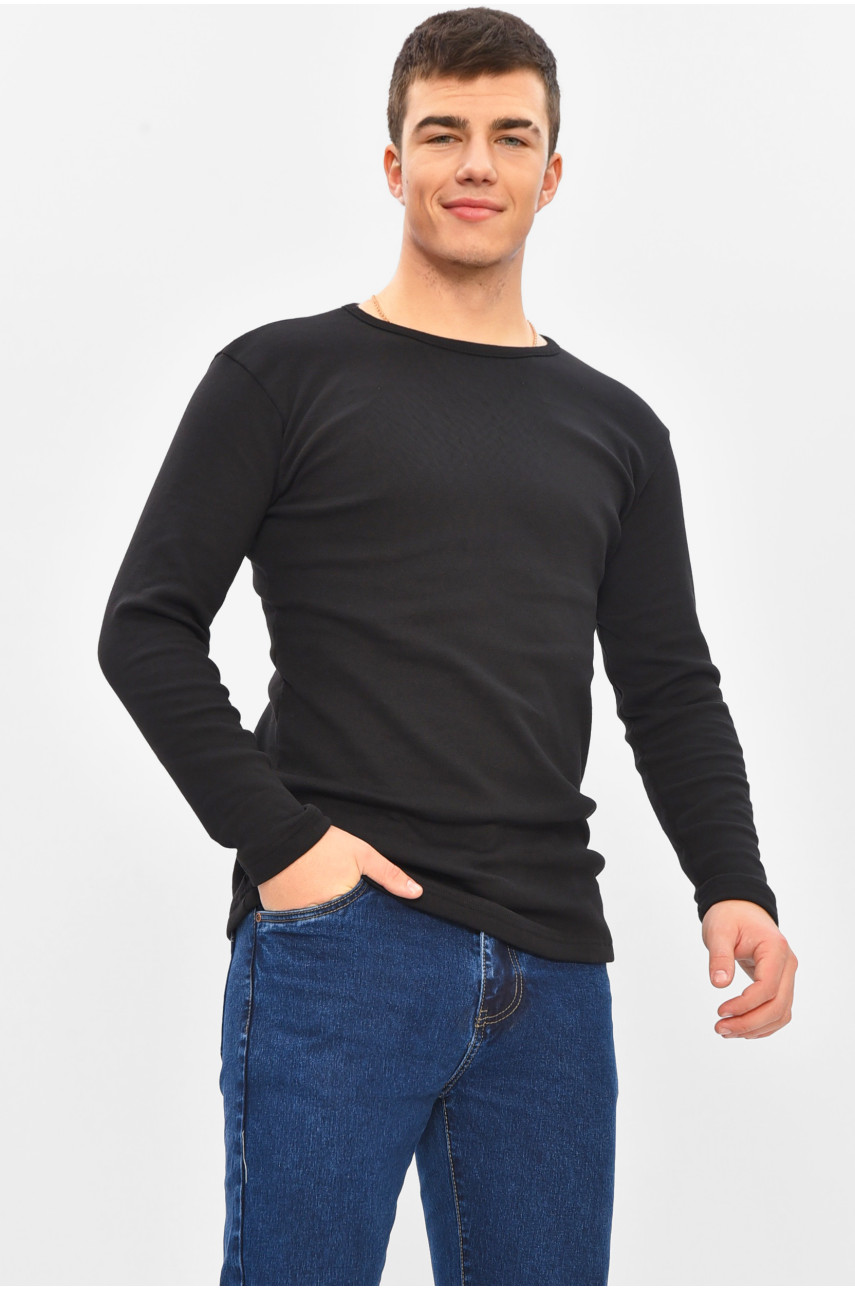 Кофта мужская однотонная на флисе черного цвета 209012