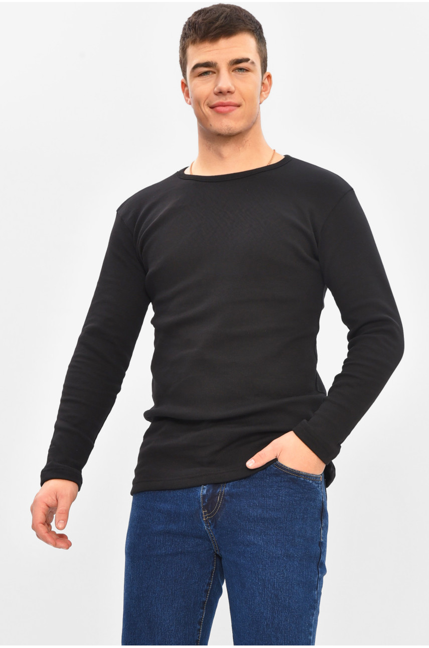 Кофта мужская однотонная на флисе черного цвета 209012