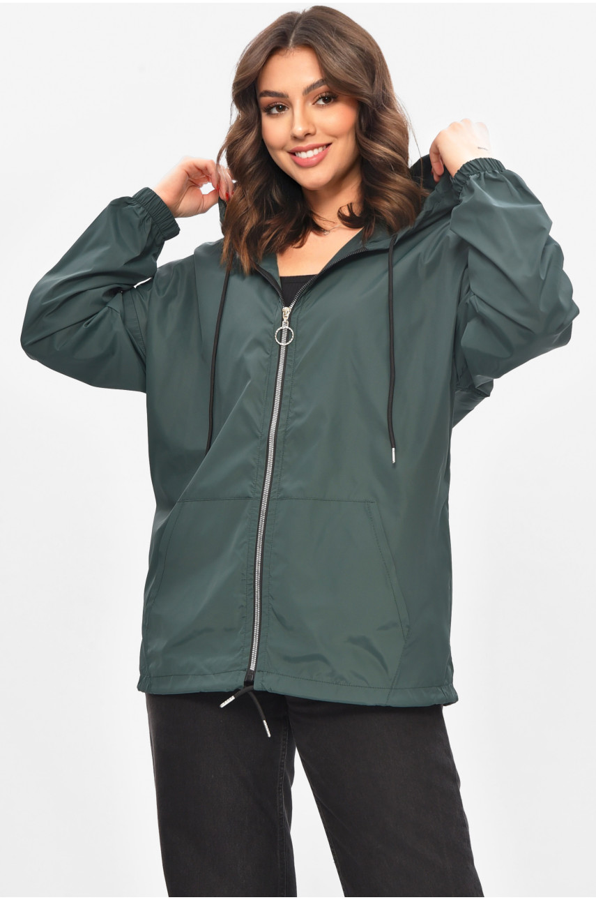 Вітровка жіноча однотонна темно-зеленого кольору 1002 209017