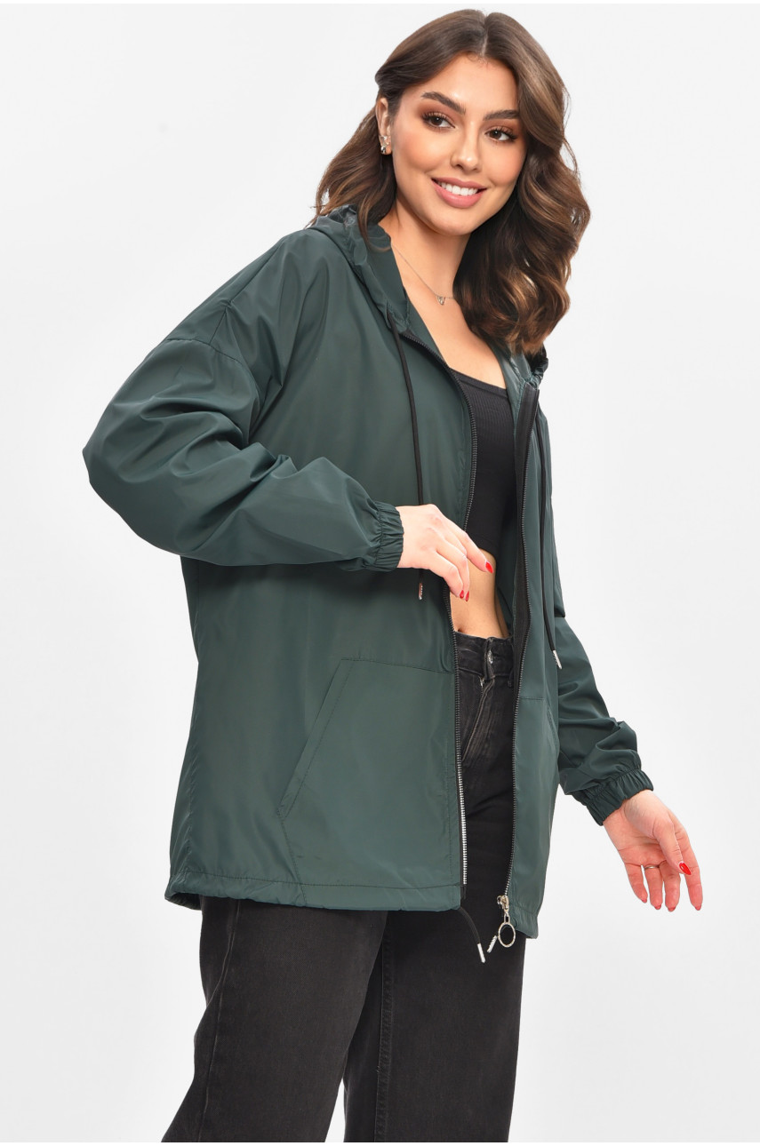 Вітровка жіноча однотонна темно-зеленого кольору 1002 209017