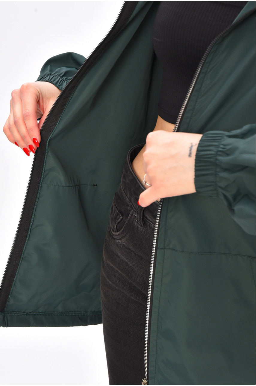 Вітровка жіноча однотонна темно-зеленого кольору 1002 209017