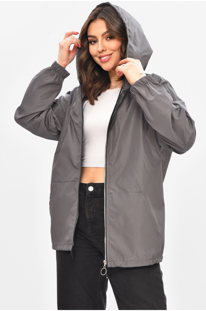 Вітровка жіноча однотонна сірого кольору 1002 209021