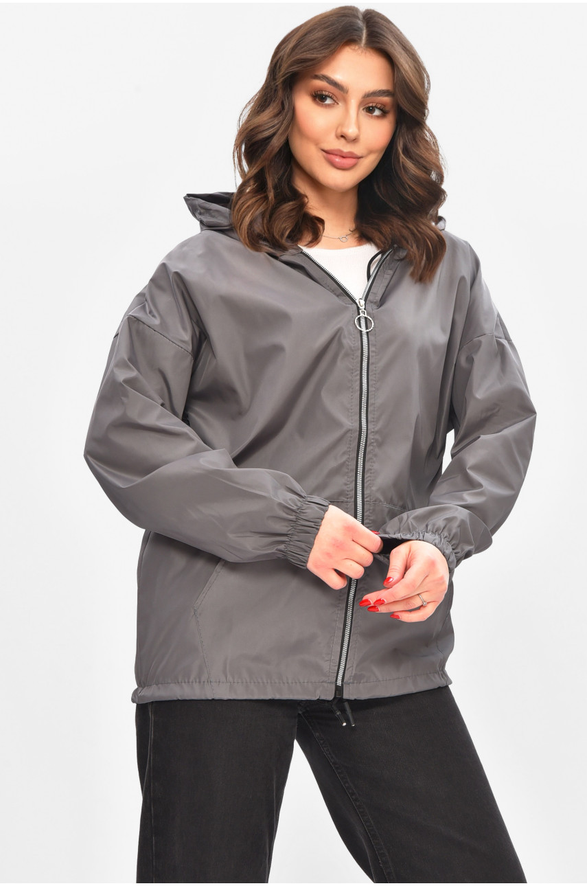 Вітровка жіноча однотонна сірого кольору 1002 209021