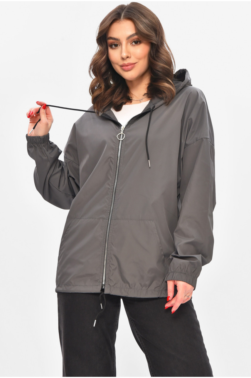 Вітровка жіноча однотонна сірого кольору 1002 209023