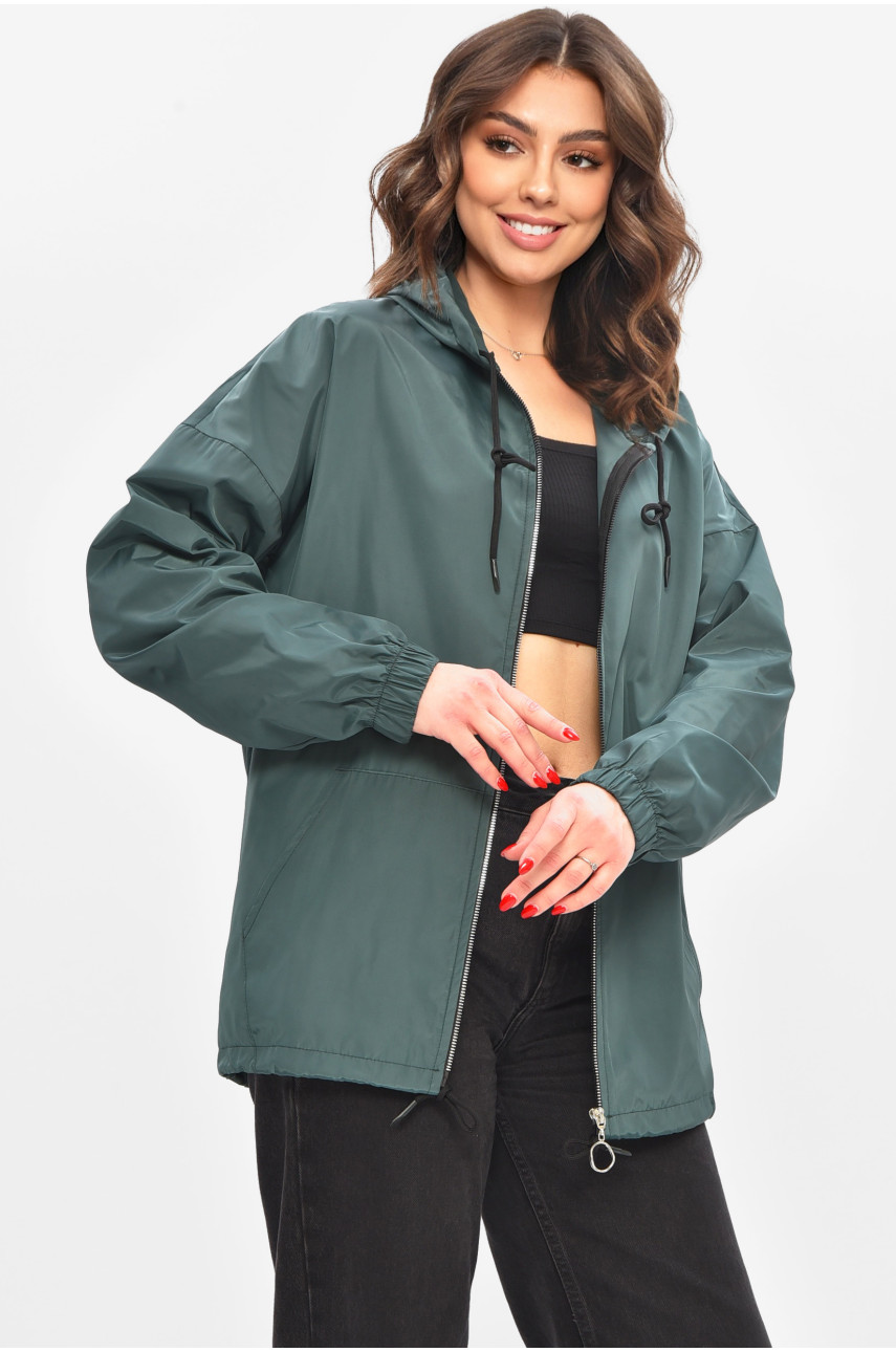 Вітровка жіноча однотонна зеленого кольору 1002 209024