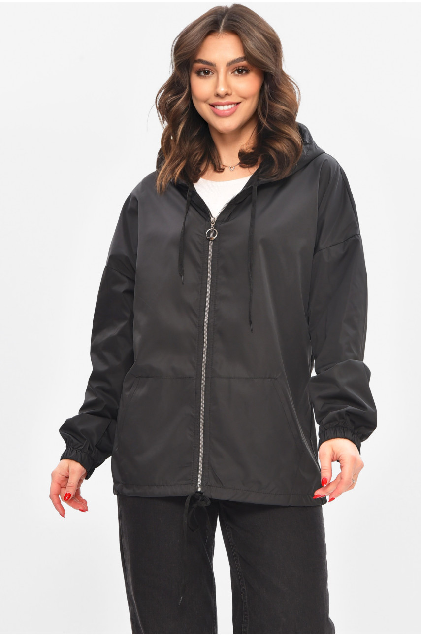 Вітровка жіноча однотонна чорного кольору 1002 209025