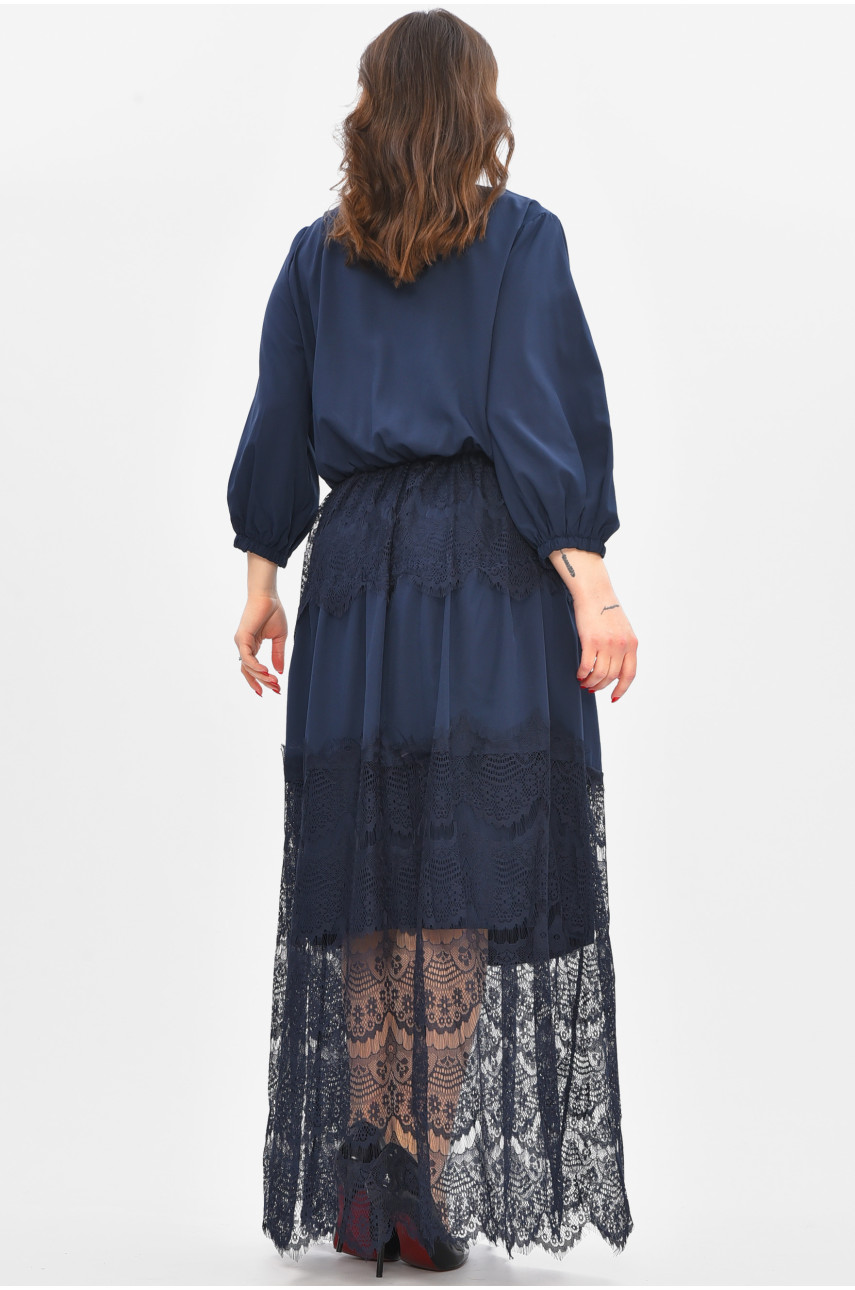 Платье женское однотонное полубатальное тёмно-синего цвета 8348 209032 Платье женское однотонное полубатальное тёмно-синего цвета 8348 209032