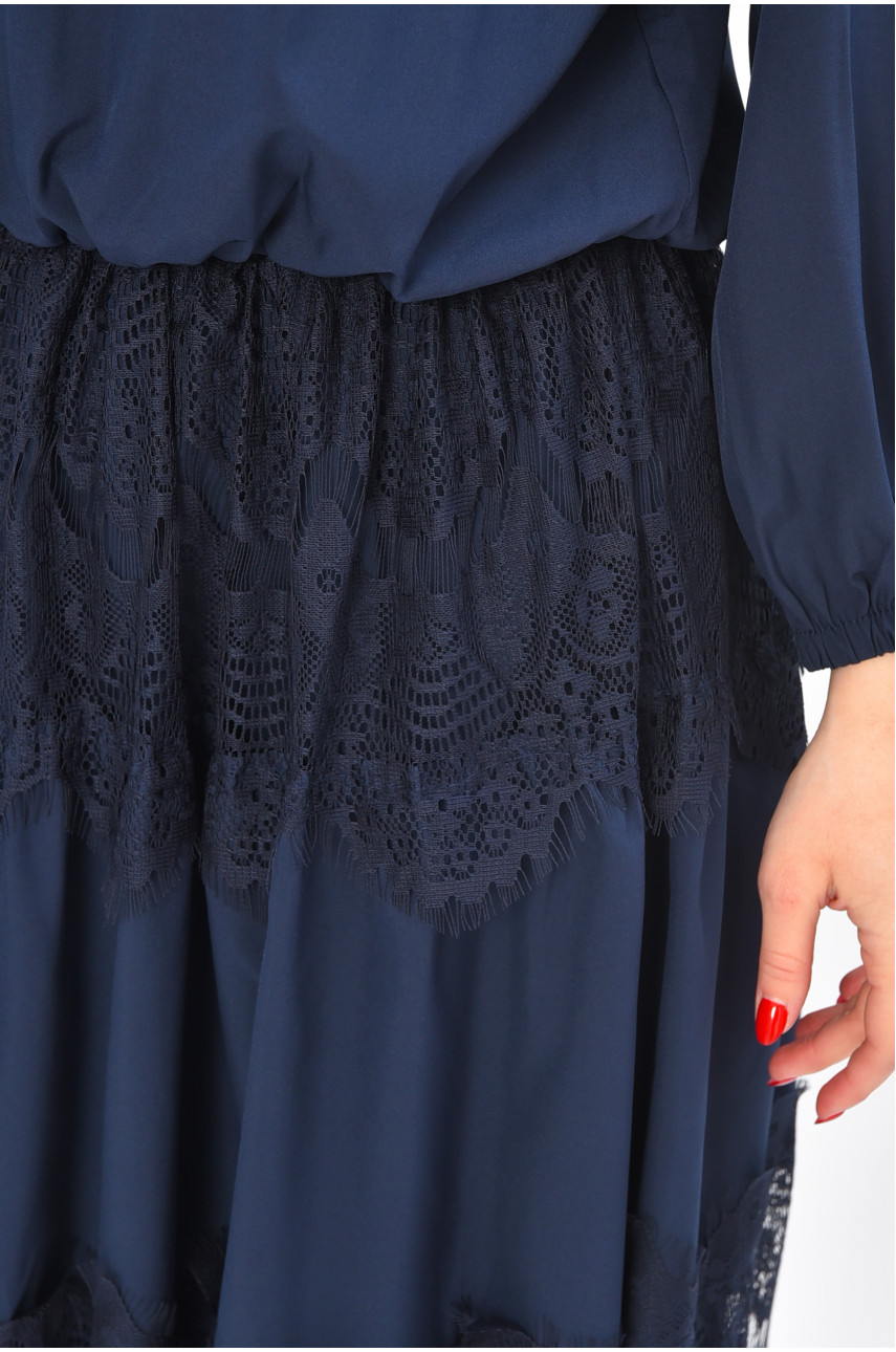 Платье женское однотонное полубатальное тёмно-синего цвета 8348 209032 Платье женское однотонное полубатальное тёмно-синего цвета 8348 209032