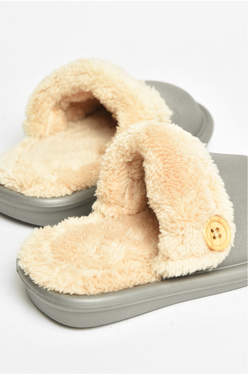 Тапочки детские серого цвета на меху 5025-3 209039 Тапочки детские серого цвета на меху 5025-3 209039