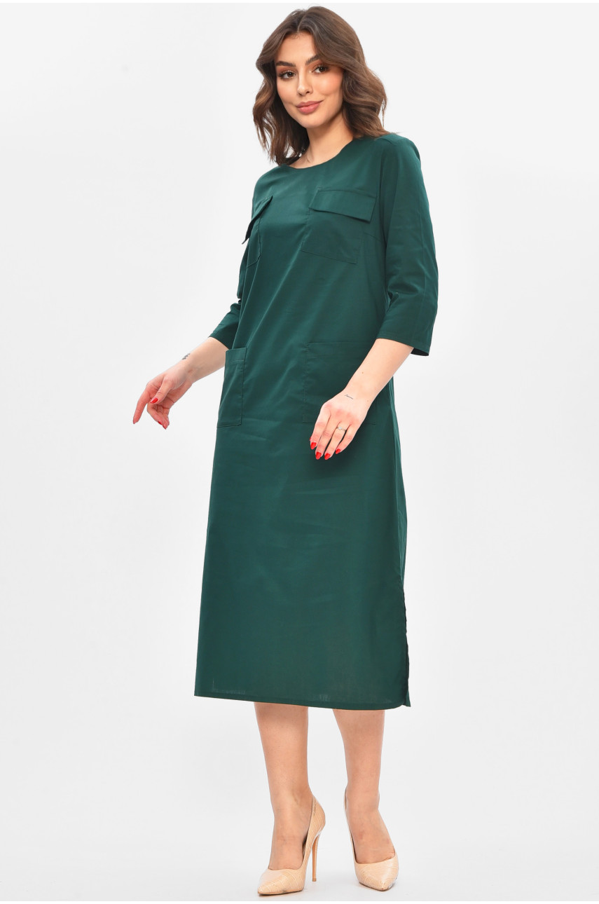 Сукня жіноча однотонна темно-зеленого кольору 209053