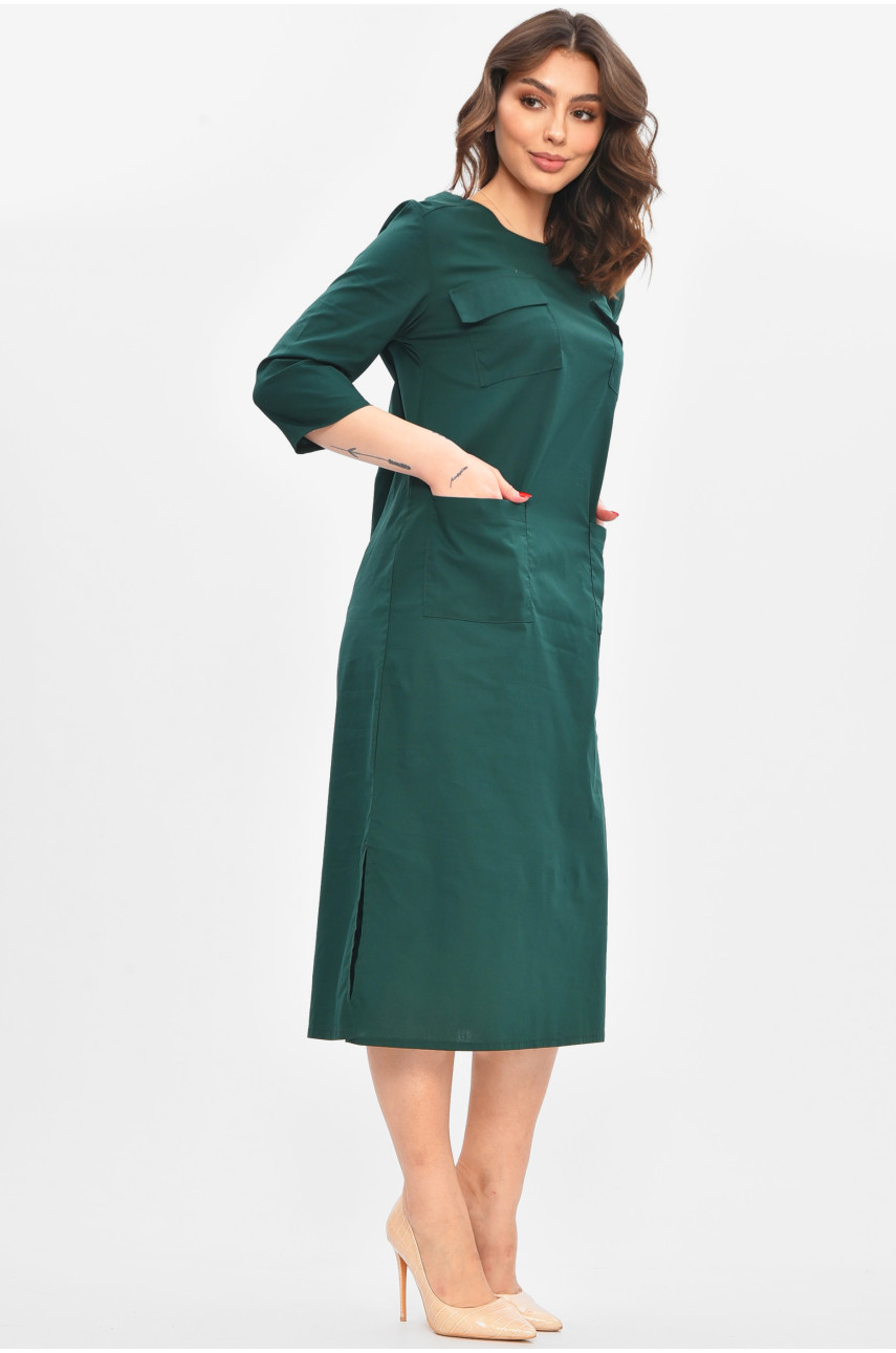 Сукня жіноча однотонна темно-зеленого кольору 209053