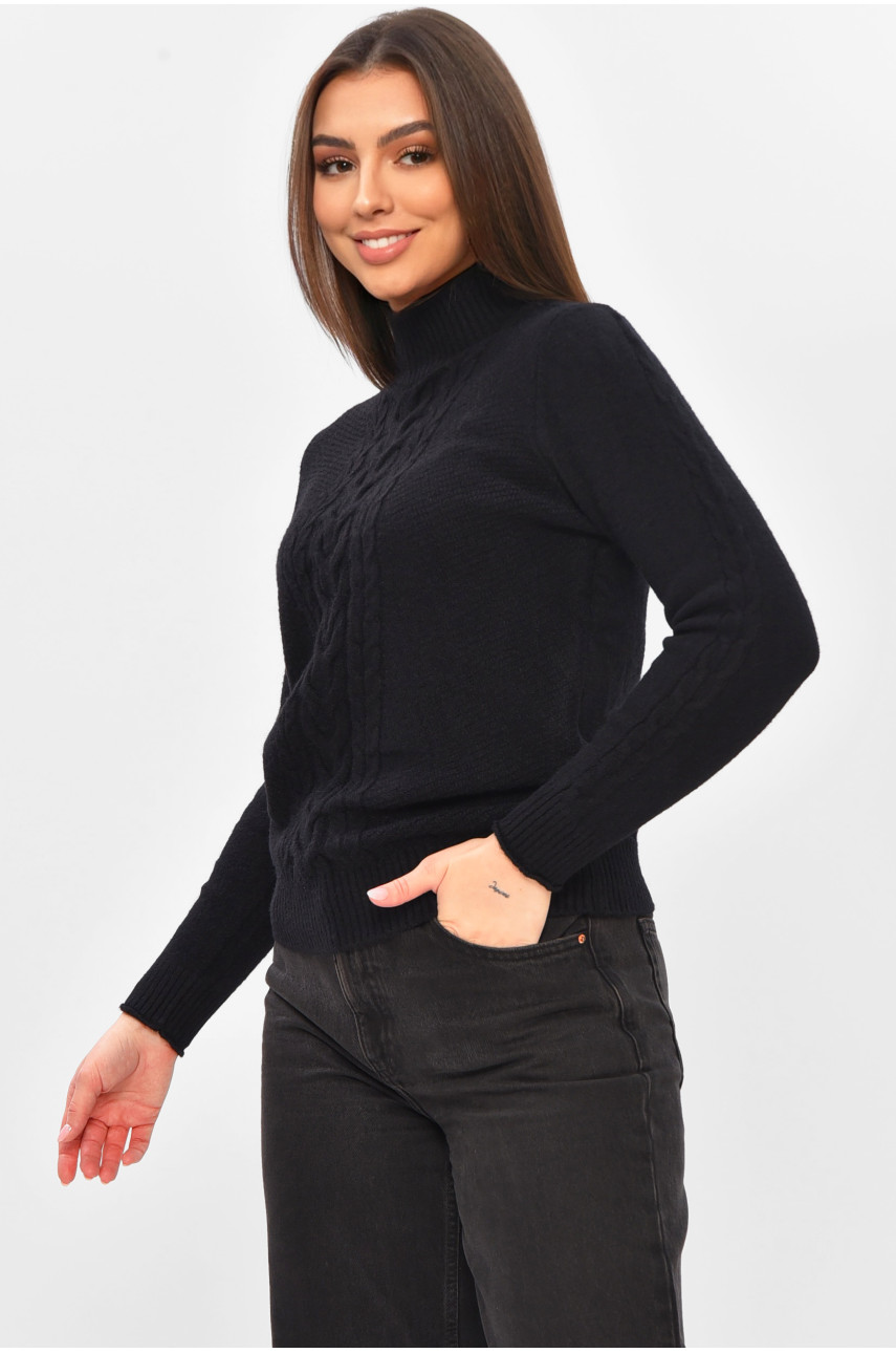 Светр жіночий однотонний чорного кольору 209099