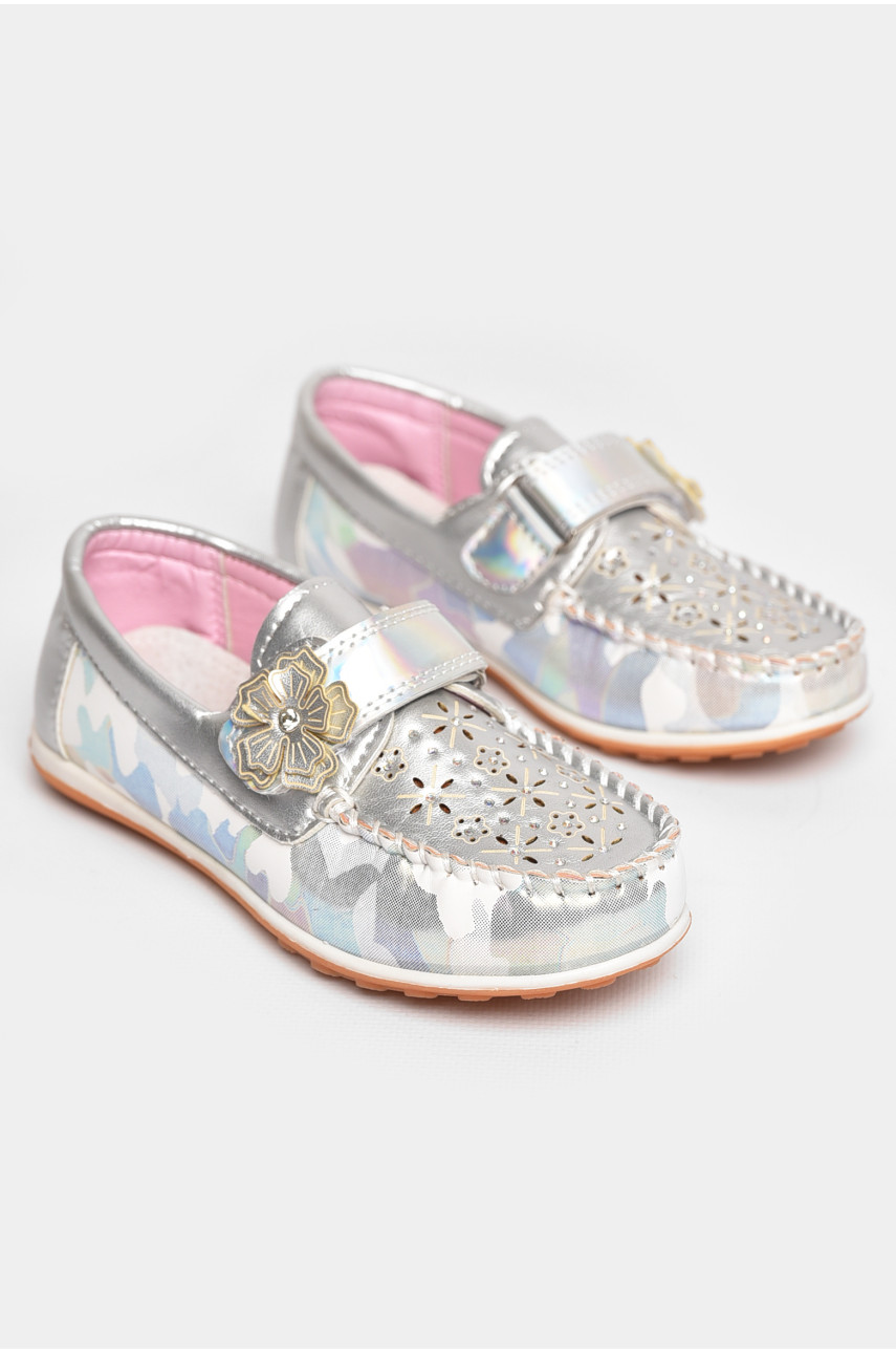 Мокасины детские для девочки серебристого цвета 18305-21 209143