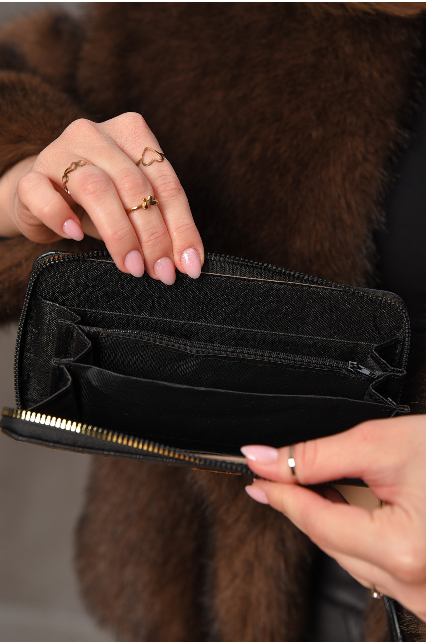 Кошелек женский из экокожи черного цвета 1163-6 209152 Кошелек женский из экокожи черного цвета 1163-6 209152