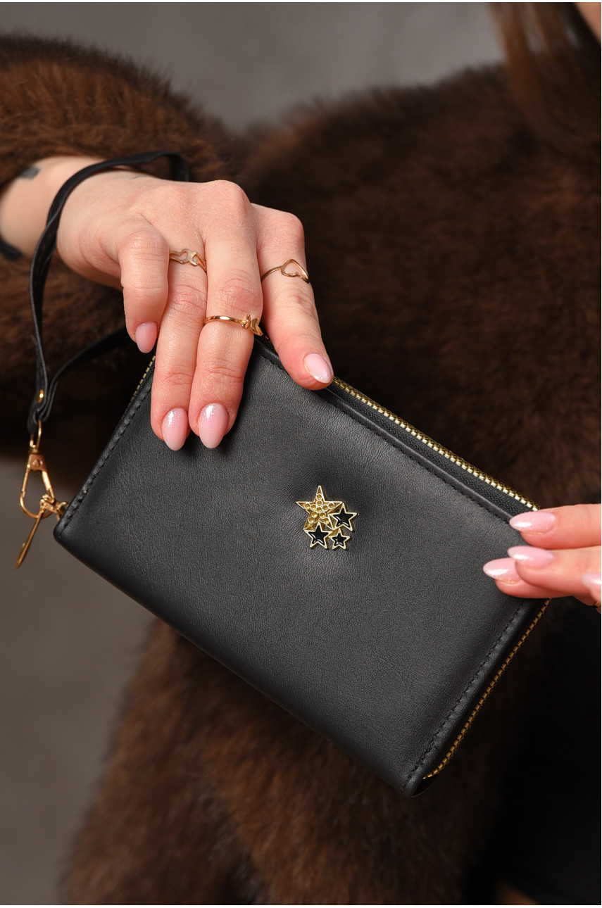 Гаманець жіночий з екошкіри чорного кольору 158-3 209175