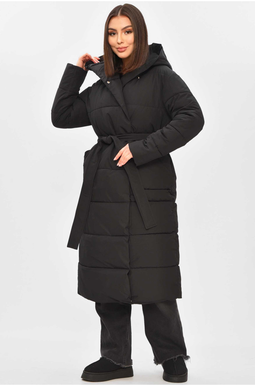 Куртка жіноча подовжена зима чорного кольору 9981 209269