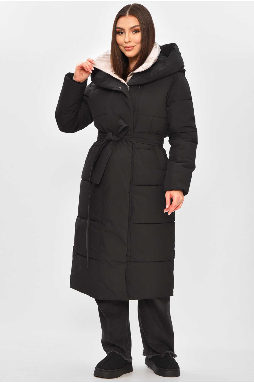 Куртка женская удлиненная зима черного цвета 9916 209270