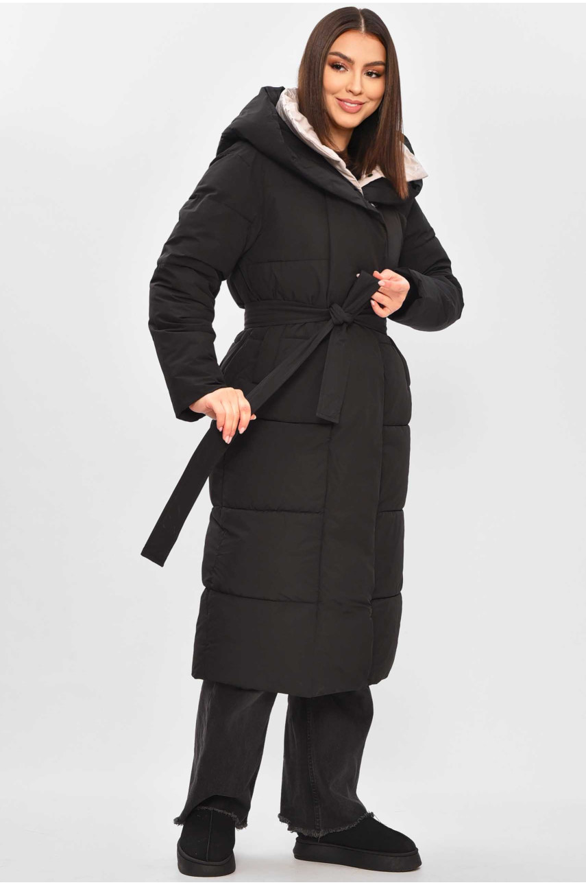 Куртка женская удлиненная зима черного цвета 9916 209270
