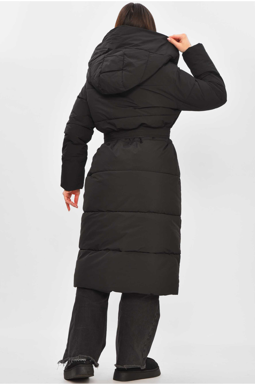 Куртка женская удлиненная зима черного цвета 9916 209270