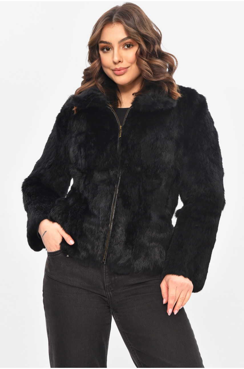 Шуба жіноча вкорочена чорного кольору P-142 209304