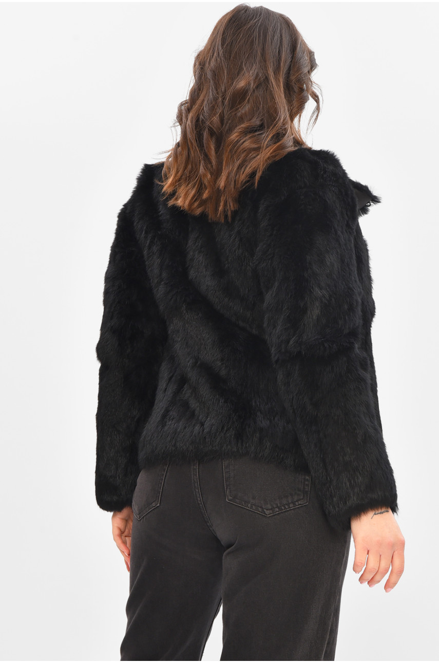 Шуба жіноча вкорочена чорного кольору P-142 209304 Шуба жіноча вкорочена чорного кольору P-142 209304