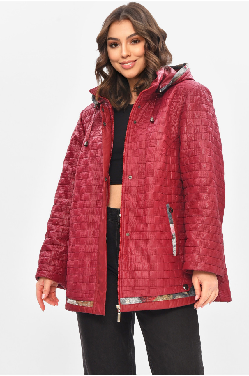 Куртка жіноча демісезонна напівбатальна бордового кольору 17-84 209305