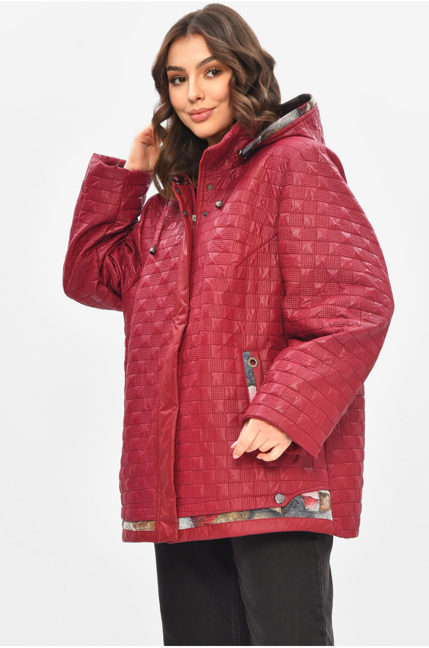 Куртка жіноча демісезонна напівбатальна бордового кольору 17-84 209305