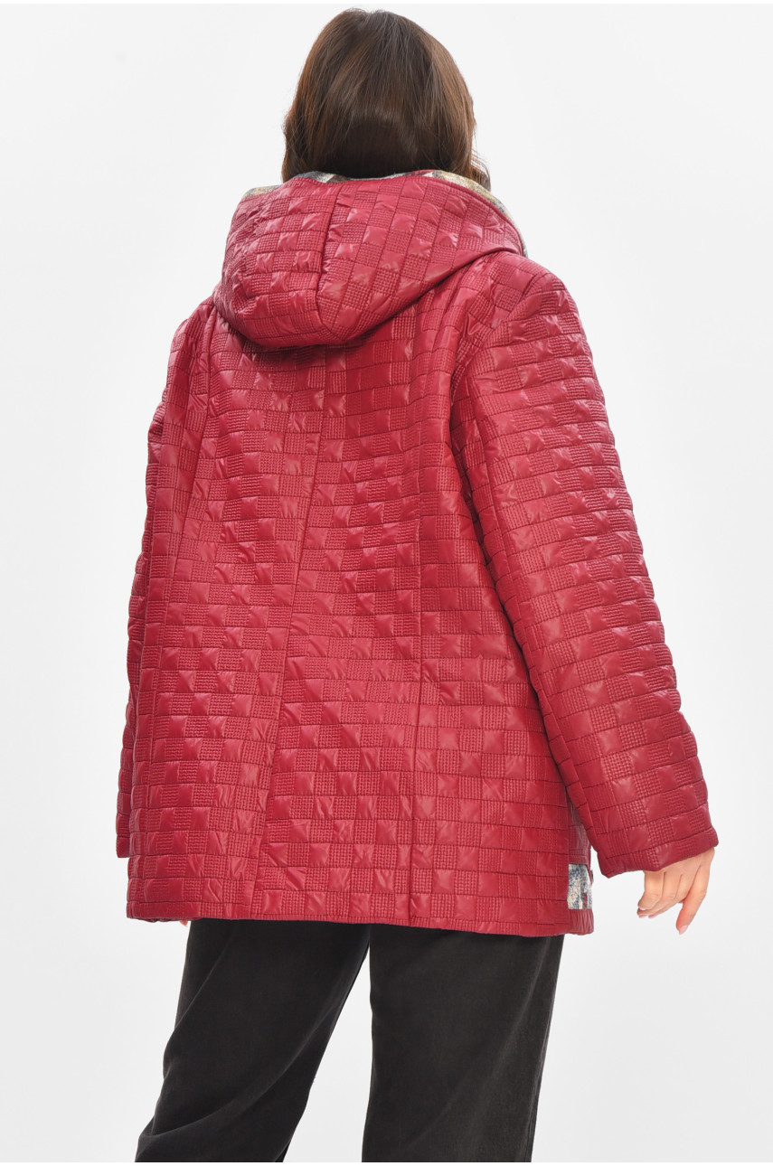 Куртка жіноча демісезонна напівбатальна бордового кольору 17-84 209305 Куртка жіноча демісезонна напівбатальна бордового кольору 17-84 209305