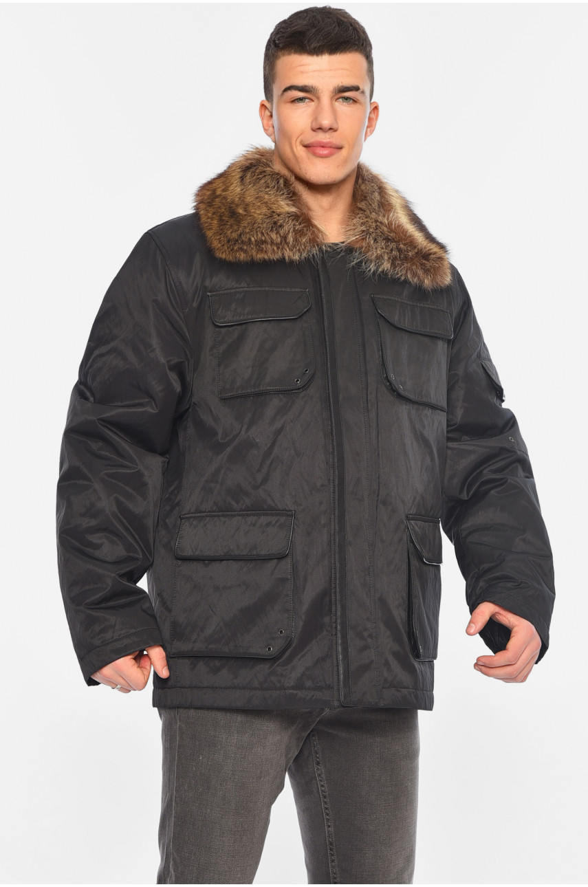 Куртка чоловіча напівбатальна єврозима чорного кольору Уцінка 28726 209317