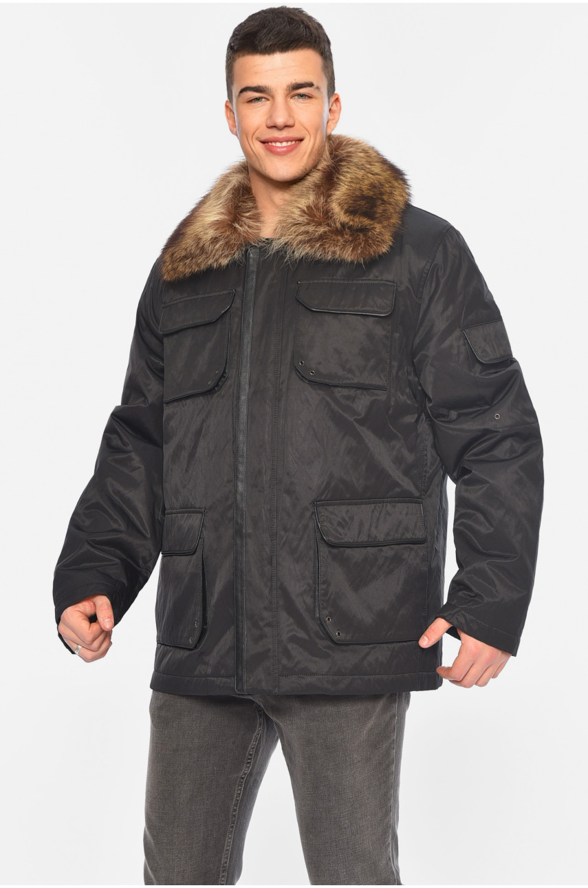 Куртка чоловіча напівбатальна єврозима чорного кольору Уцінка 28726 209317
