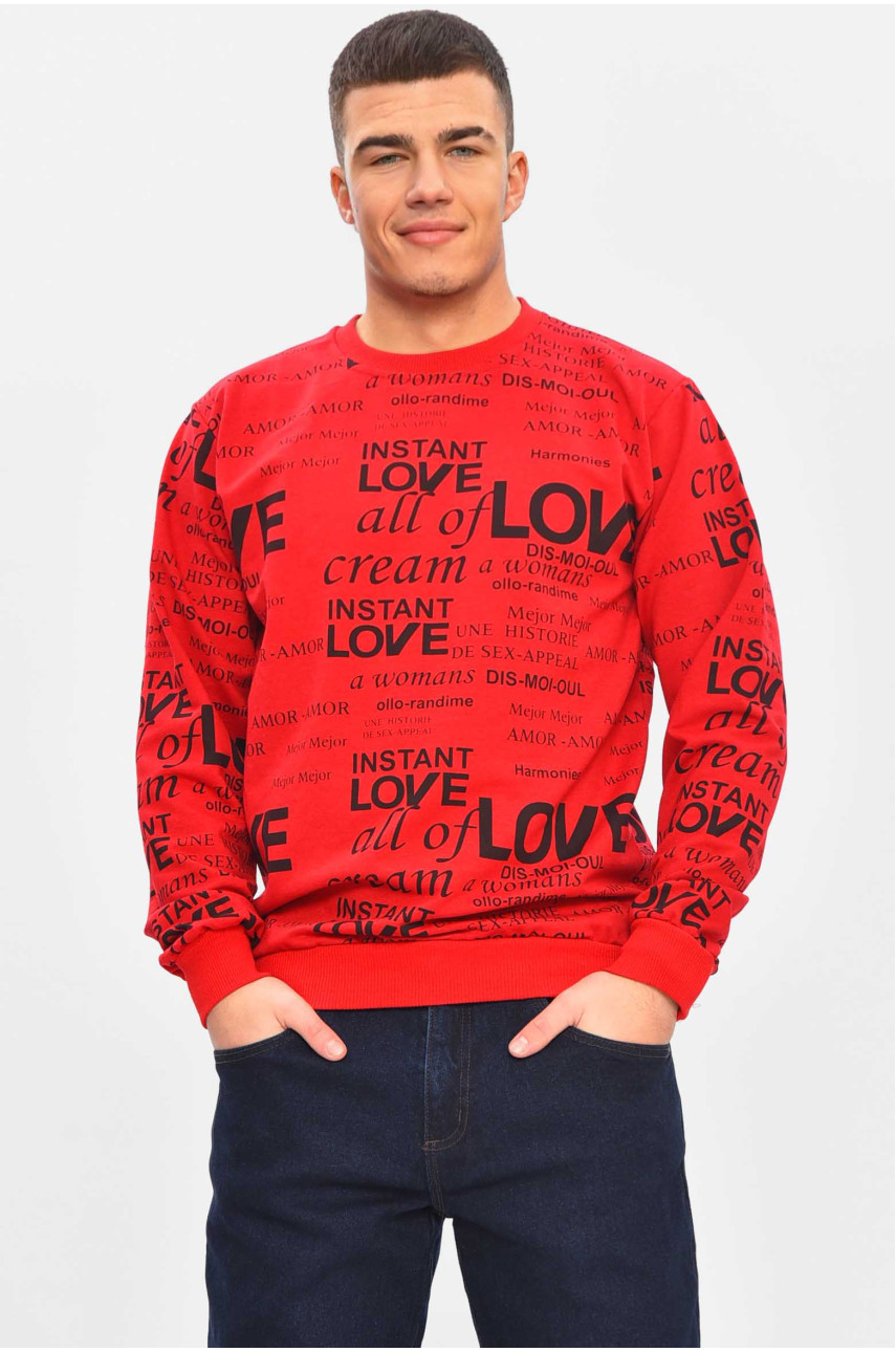 Світшот чоловічий червоного кольору з принтом 209318