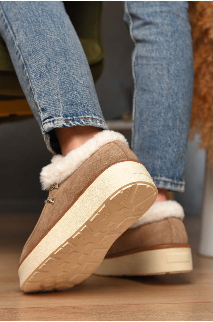 Лофери жіночі на хутрі світло-бежевого кольору М203-1 209326 Лофери жіночі на хутрі світло-бежевого кольору М203-1 209326