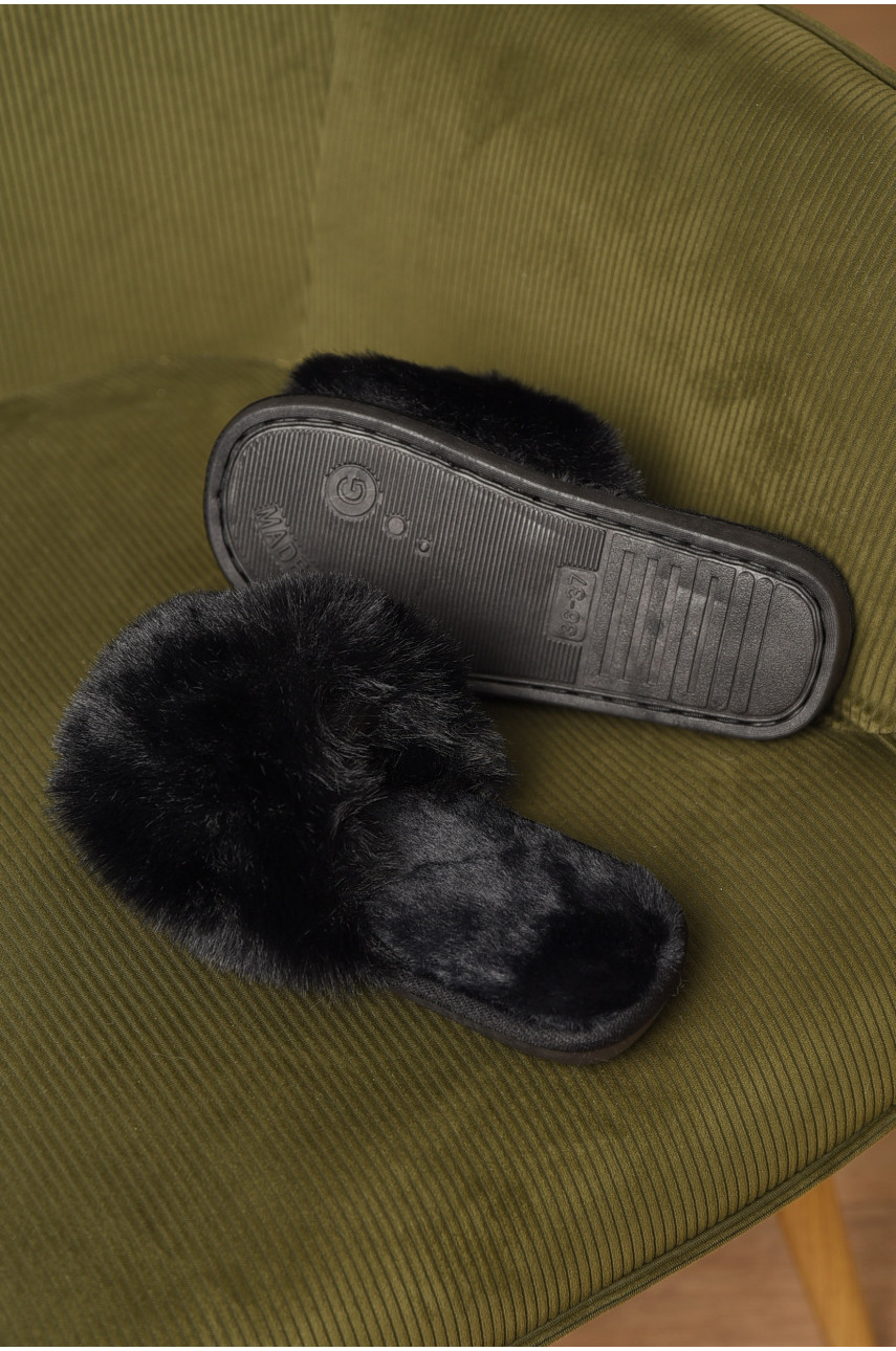 Капці домашні жіночі хутряні чорного кольору 88С 209333 Капці домашні жіночі хутряні чорного кольору 88С 209333