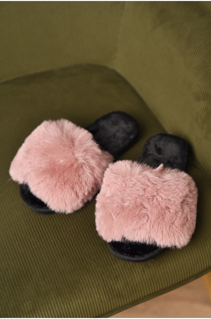 Капці домашні жіночі хутряні пудрового кольору 88С 209335