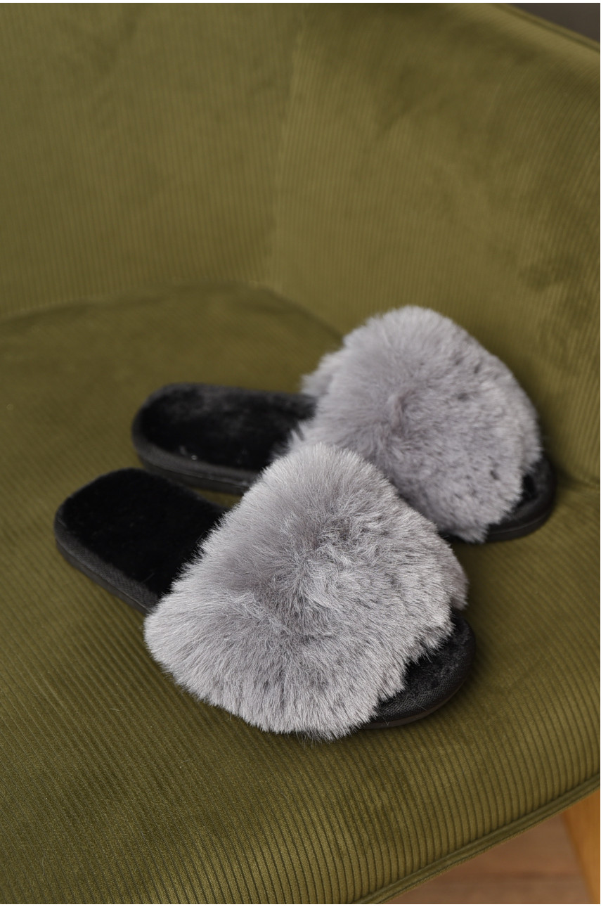 Капці домашні жіночі хутряні сірого кольору 88С 209336