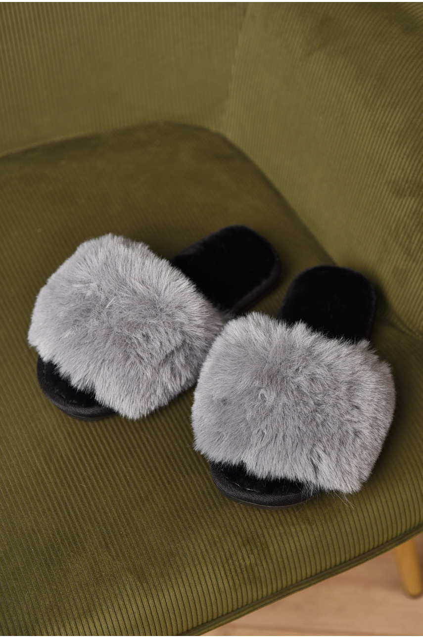 Капці домашні жіночі хутряні сірого кольору 88С 209336