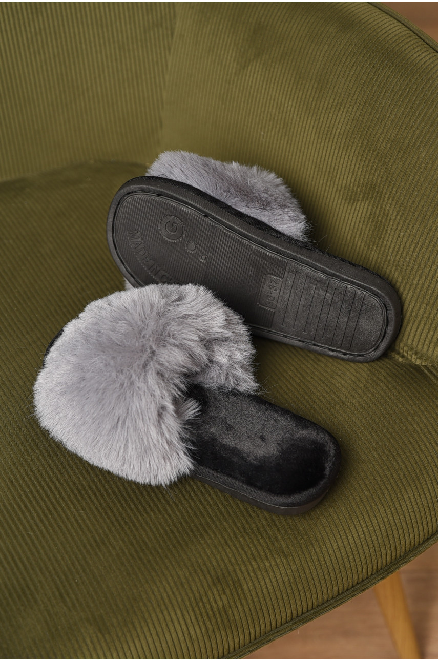 Капці домашні жіночі хутряні сірого кольору 88С 209336 Капці домашні жіночі хутряні сірого кольору 88С 209336