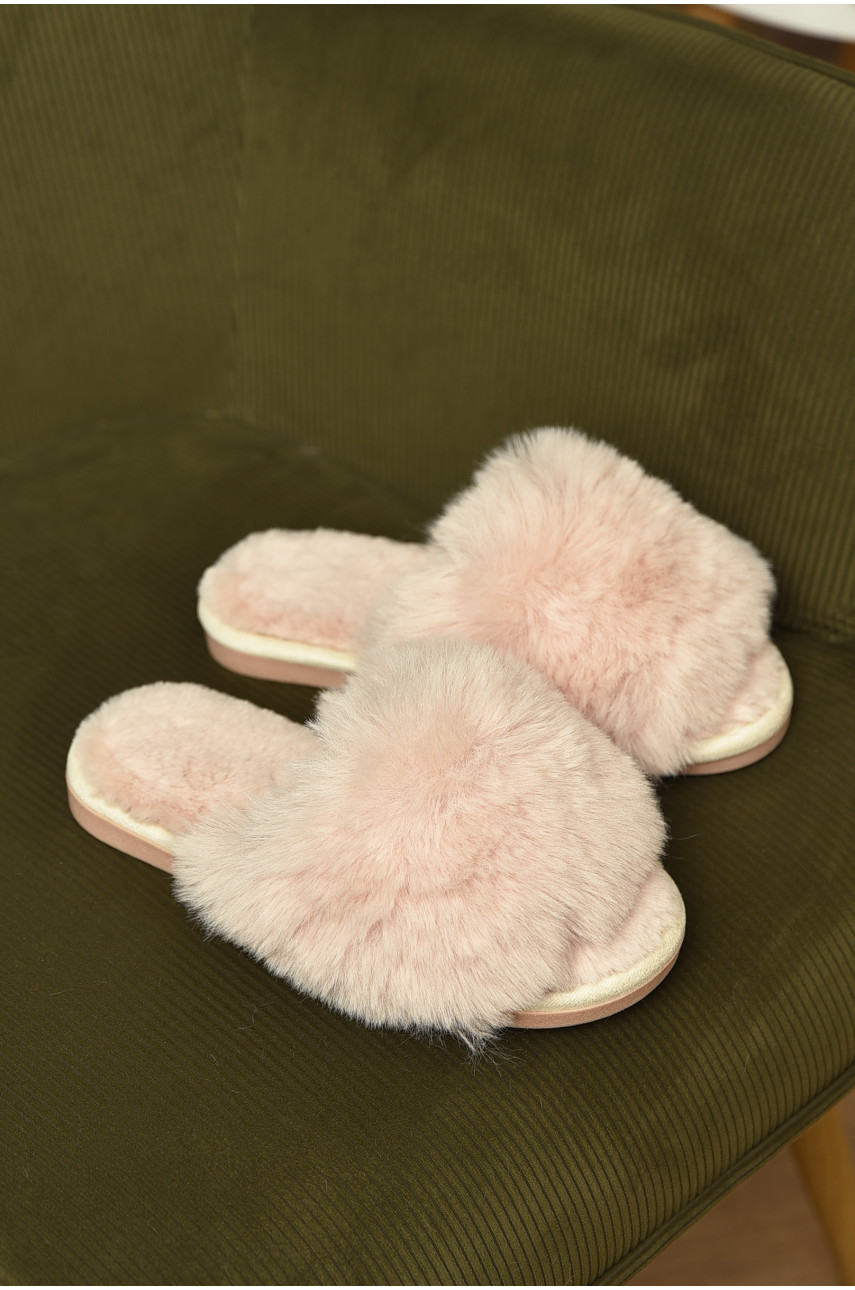 Капці домашні жіночі хутряні світло-бежевого кольору р-2 209337