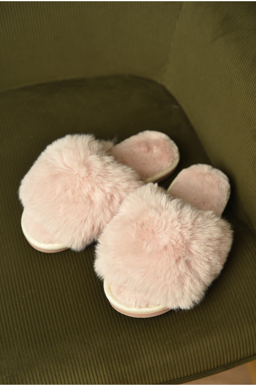 Капці домашні жіночі хутряні світло-бежевого кольору р-2 209337