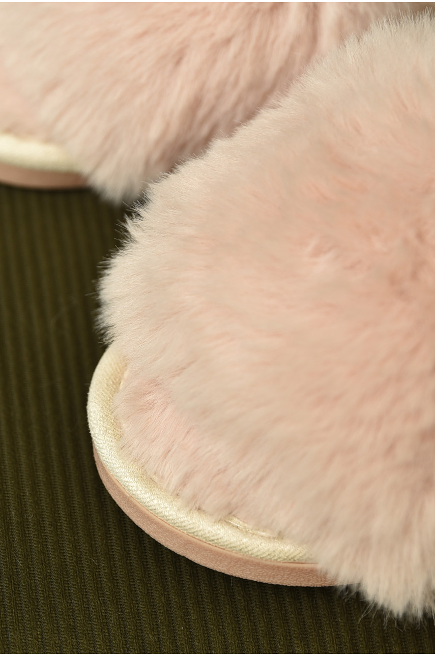 Капці домашні жіночі хутряні світло-бежевого кольору р-2 209337 Капці домашні жіночі хутряні світло-бежевого кольору р-2 209337