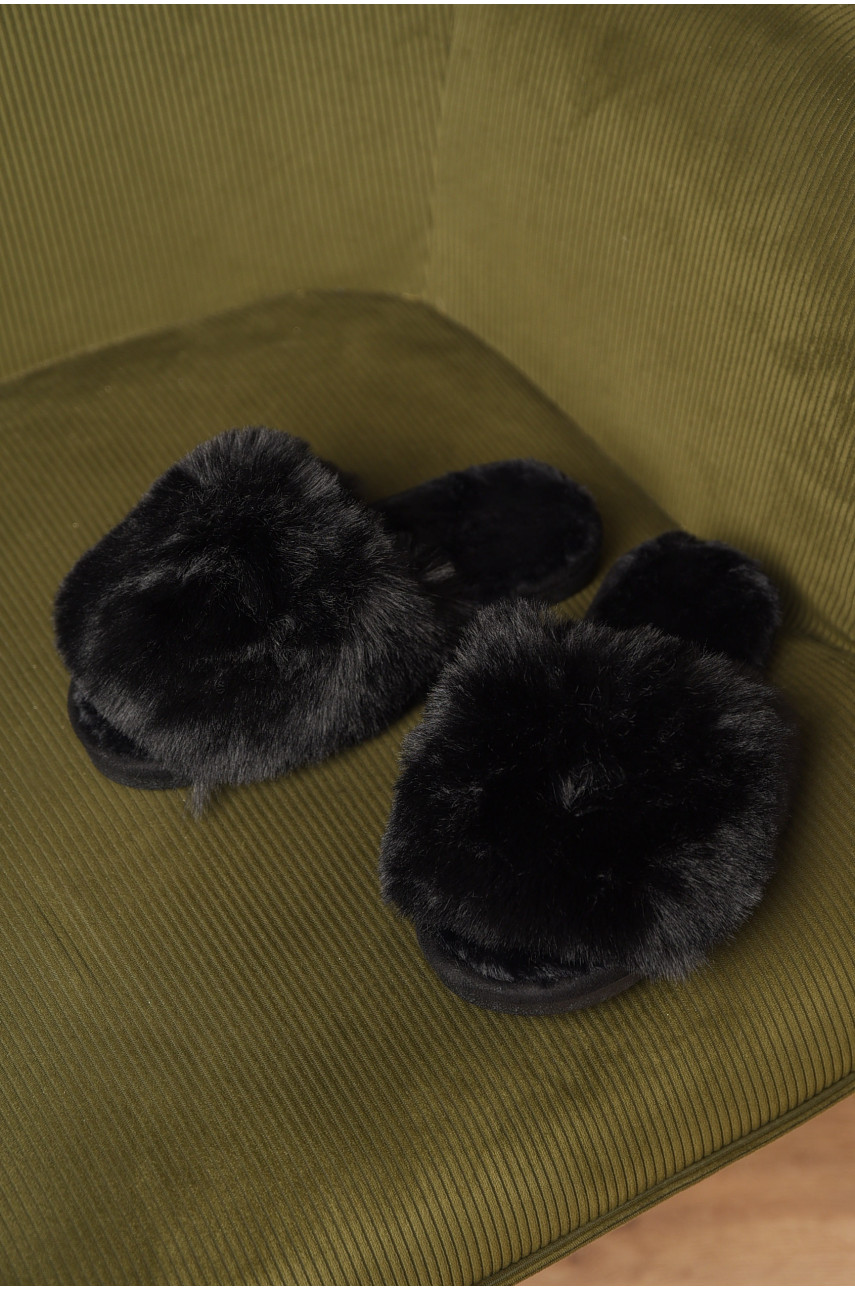 Капці домашні жіночі хутряні чорного кольору р-2 209338