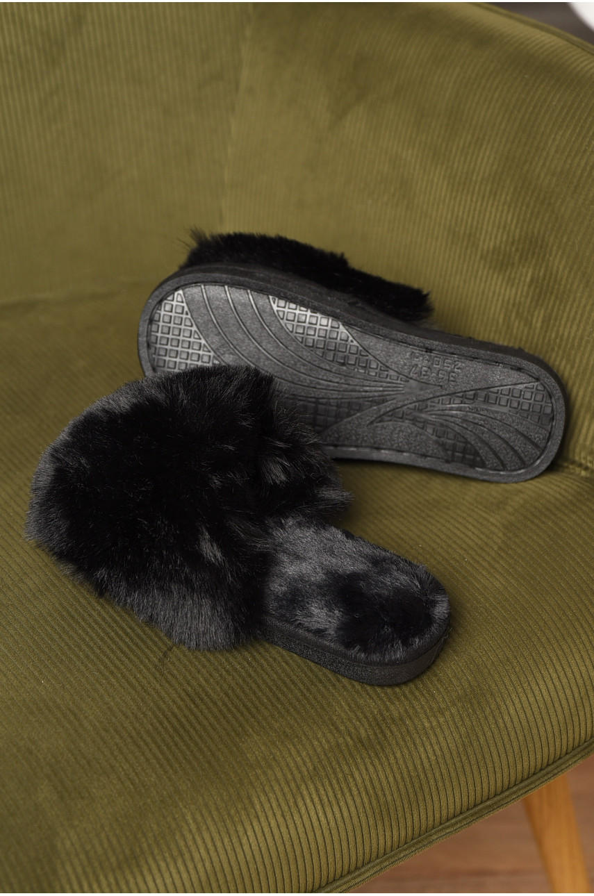 Капці домашні жіночі хутряні чорного кольору р-2 209338 Капці домашні жіночі хутряні чорного кольору р-2 209338