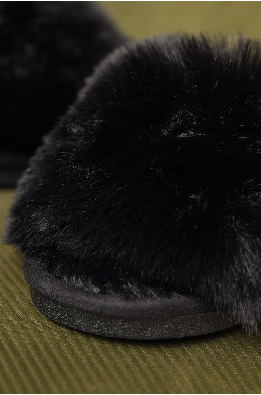 Капці домашні жіночі хутряні чорного кольору р-2 209338 Капці домашні жіночі хутряні чорного кольору р-2 209338