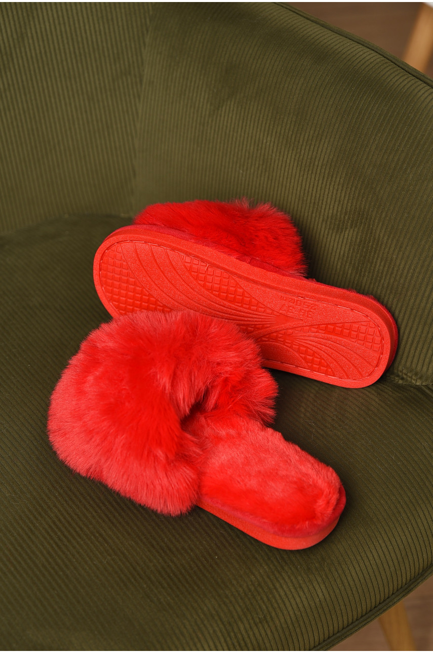Капці домашні жіночі хутряні червоного кольору р-2 209339 Капці домашні жіночі хутряні червоного кольору р-2 209339